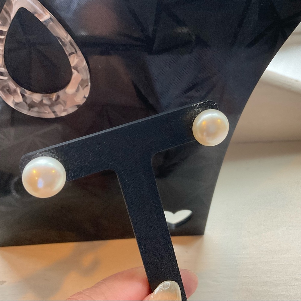 Sterling Pearl Stud Earrings - Picture 2 of 5